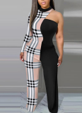 Sexy Contrast Color Stitching Fashion Print Jumpsuit