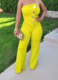 Sleeveless Bandeau Hip-covering Stretch Wide-leg Jumpsuit