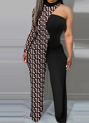 Sexy Contrast Color Stitching Fashion Print Jumpsuit