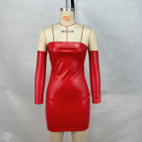 Sexy PU Tube Top Waist Bag Hip Sleeve Dress