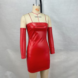 Sexy PU Tube Top Waist Bag Hip Sleeve Dress