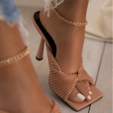 Solid Color Square Toe Breathable Stiletto High Heel Sandals