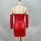 Sexy PU Tube Top Waist Bag Hip Sleeve Dress