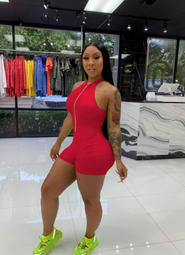 Fashion Solid Color Halter Neck Zipper Jumpsuit