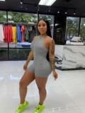 Fashion Solid Color Halter Neck Zipper Jumpsuit