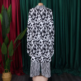 Fashionable Printed Shirt and Wide-leg Pants Two-piece Set