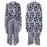 Fashionable Printed Shirt and Wide-leg Pants Two-piece Set
