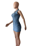 New Hanging Neck Stretchy Backless Denim Dresses