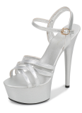 Sexy 15CM Stiletto Waterproof Platform Sandals Transparent Crystal Wedding Shoes