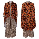 Fashionable Printed Shirt and Wide-leg Pants Two-piece Set