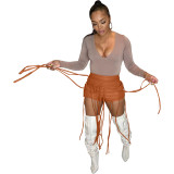 New Style Leather Casual Personalized Rope Decorative Shorts