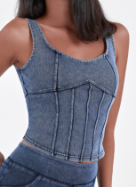 Elastic Tight-fitting Chest Padded Denim Yoga Camisole With Beautiful Back