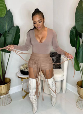 New Style Leather Casual Personalized Rope Decorative Shorts