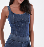 Elastic Tight-fitting Chest Padded Denim Yoga Camisole With Beautiful Back