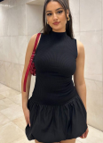 Sexy Slim Fit Hollow Backless Splicing Pleated Dress