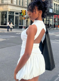 Sexy Slim Fit Hollow Backless Splicing Pleated Dress
