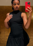 Sexy Slim Fit Hollow Backless Splicing Pleated Dress
