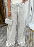 Grey High-Waisted Slim-Fit Knitted Casual Wide-Leg Pants