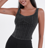 Elastic Tight-fitting Chest Padded Denim Yoga Camisole With Beautiful Back