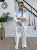 Striped Color-blocked Long-sleeved Shirt and Casual Trousers Suit