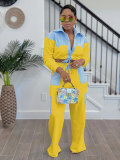 Striped Color-blocked Long-sleeved Shirt and Casual Trousers Suit