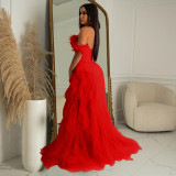 Solid Color Sleeveless Breast-wrap Mesh Floor-length Dress