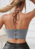 Sexy Fish Bone Diamond Backless Camisole Top