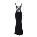 Sexy Solid Color Slim Fit Backless Suspender Dress