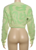 Fashionable Colorblock Low-Cut V-Neck Buttoned High-Waisted Slim-Fit Knit Top