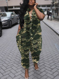 Sexy Camouflage Print Lapel Loose Jumpsuit