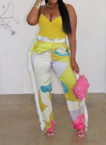 2024 New Fall Style Spliced ​​Printed Fringed Wide-leg Casual Pants