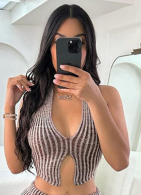 Sexy Knitted Low-Cut Belly-Baring Top