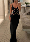 Sexy Solid Color Slim Fit Backless Suspender Dress