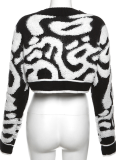 Fashionable Colorblock Low-Cut V-Neck Buttoned High-Waisted Slim-Fit Knit Top