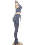 Sexy Knitted Low-Cut Hollow Belly-Exposing High-Waisted Slim-Fit Trousers Two-Piece Set