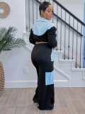 Striped Color-blocked Long-sleeved Shirt and Casual Trousers Suit