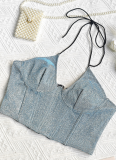 Sexy Fish Bone Diamond Backless Camisole Top