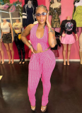 Sexy Knitted Low-Cut Hollow Belly-Exposing High-Waisted Slim-Fit Trousers Two-Piece Set