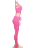 Sexy Knitted Low-Cut Hollow Belly-Exposing High-Waisted Slim-Fit Trousers Two-Piece Set