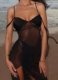 Sexy Hot Girl Mesh See-through Slit Irregular Suspender Dress
