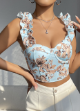 New V-Neck Sexy Print With Bra Pads Slim Backless Strappy Top
