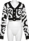Fashionable Colorblock Low-Cut V-Neck Buttoned High-Waisted Slim-Fit Knit Top