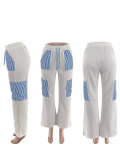 Striped Color-blocked Long-sleeved Shirt and Casual Trousers Suit