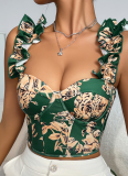 New V-Neck Sexy Print With Bra Pads Slim Backless Strappy Top