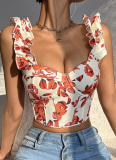 New V-Neck Sexy Print With Bra Pads Slim Backless Strappy Top