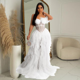 Solid Color Sleeveless Breast-wrap Mesh Floor-length Dress