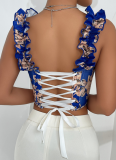 New V-Neck Sexy Print With Bra Pads Slim Backless Strappy Top