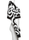 Fashionable Colorblock Low-Cut V-Neck Buttoned High-Waisted Slim-Fit Knit Top