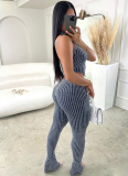 Sexy Knitted Low-Cut Hollow Belly-Exposing High-Waisted Slim-Fit Trousers Two-Piece Set
