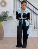 Striped Color-blocked Long-sleeved Shirt and Casual Trousers Suit